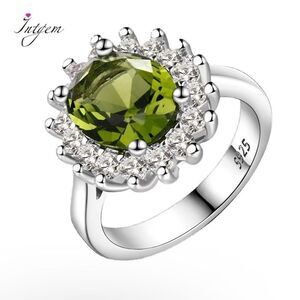 Sterling silver Peridot Green Stone Ring for Women Ring Size 6, 7, 8